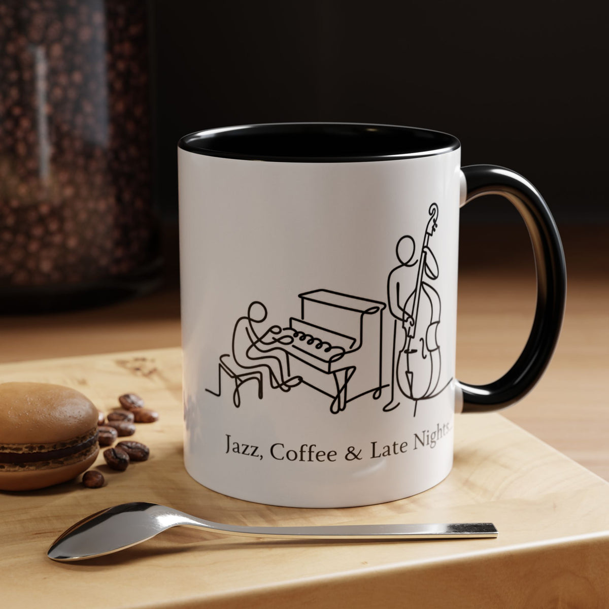 Jazz Coffee Mug — 'Jazz, Coffee & Late Nights' Accent Ceramic Mug (11/15oz)