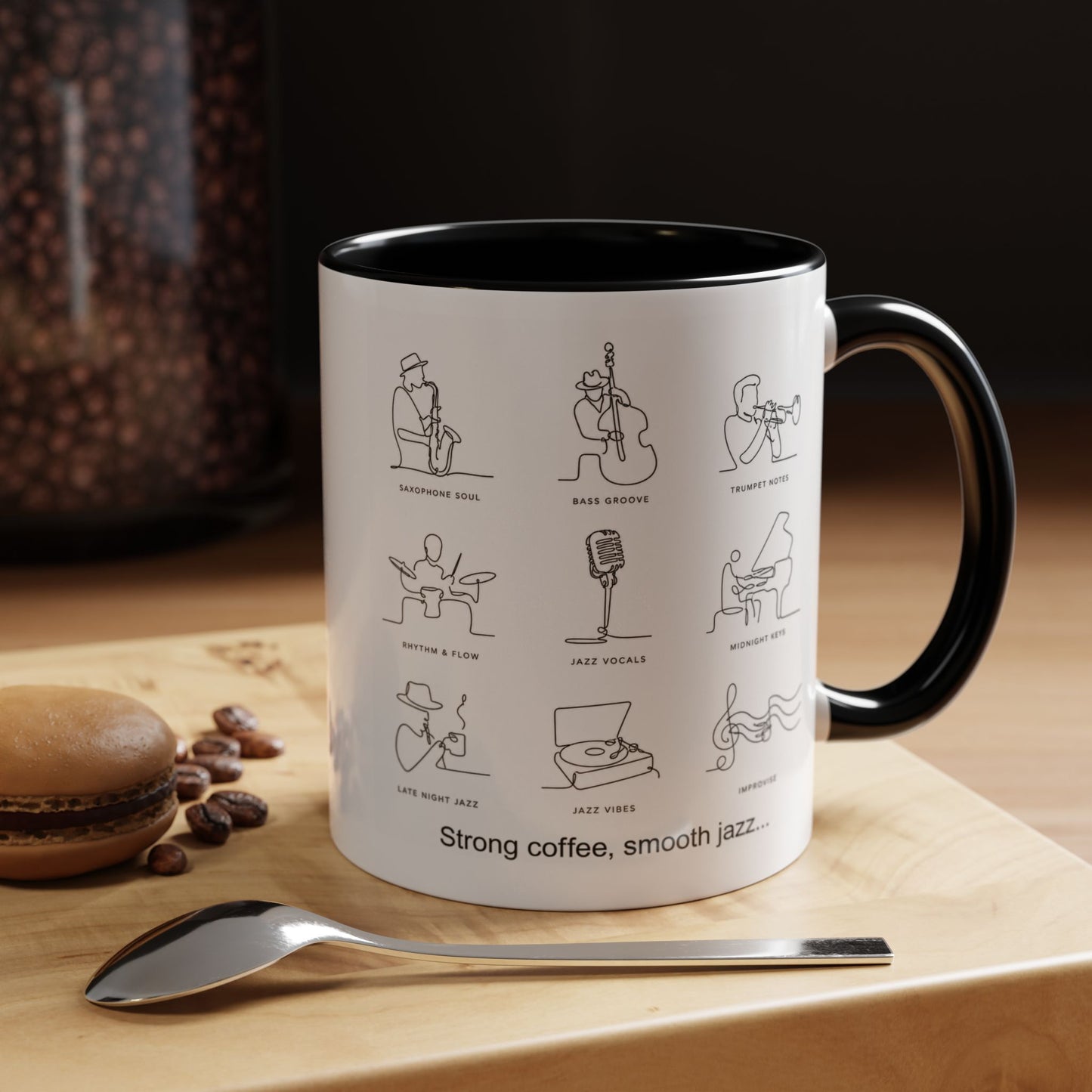 Strong Coffee, Smooth Jazz Accent Coffee Mug — 11/15oz