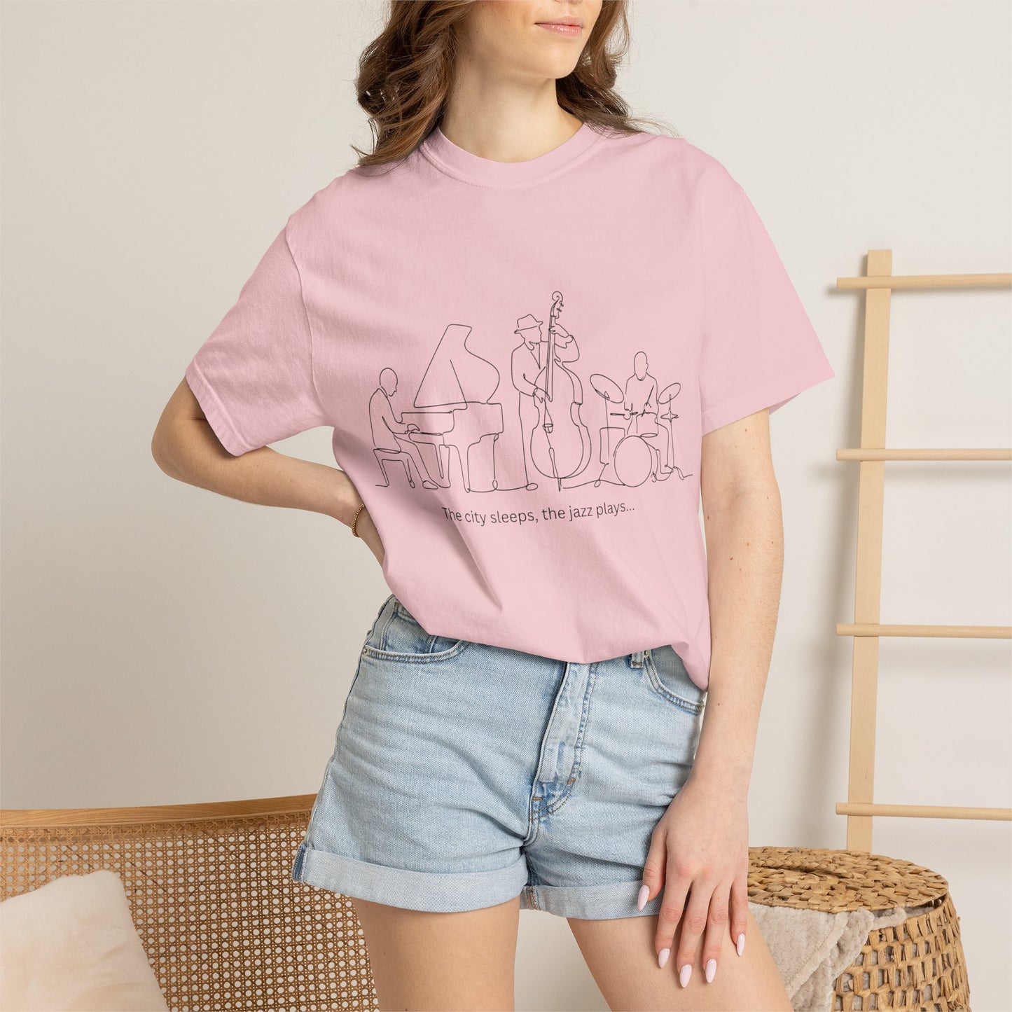 Jazz Band Line Art T-Shirt — "The City Sleeps" Minimal Music Tee