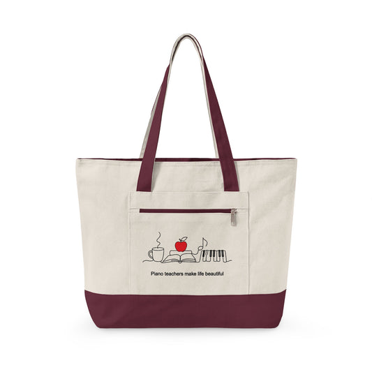 Piano Teachers Make Life Beautiful Zippered Canvas Tote