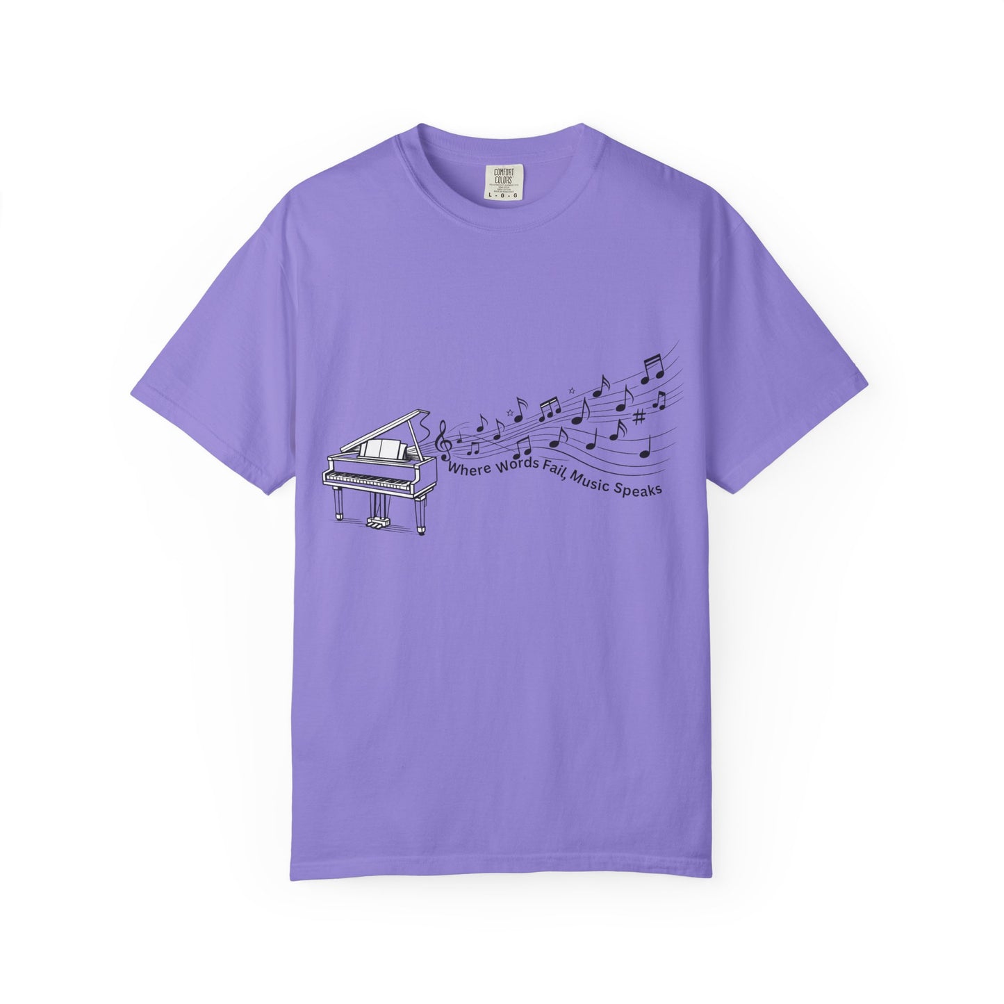 Piano Music Notes T-Shirt — Where Words Fail, Music Speaks