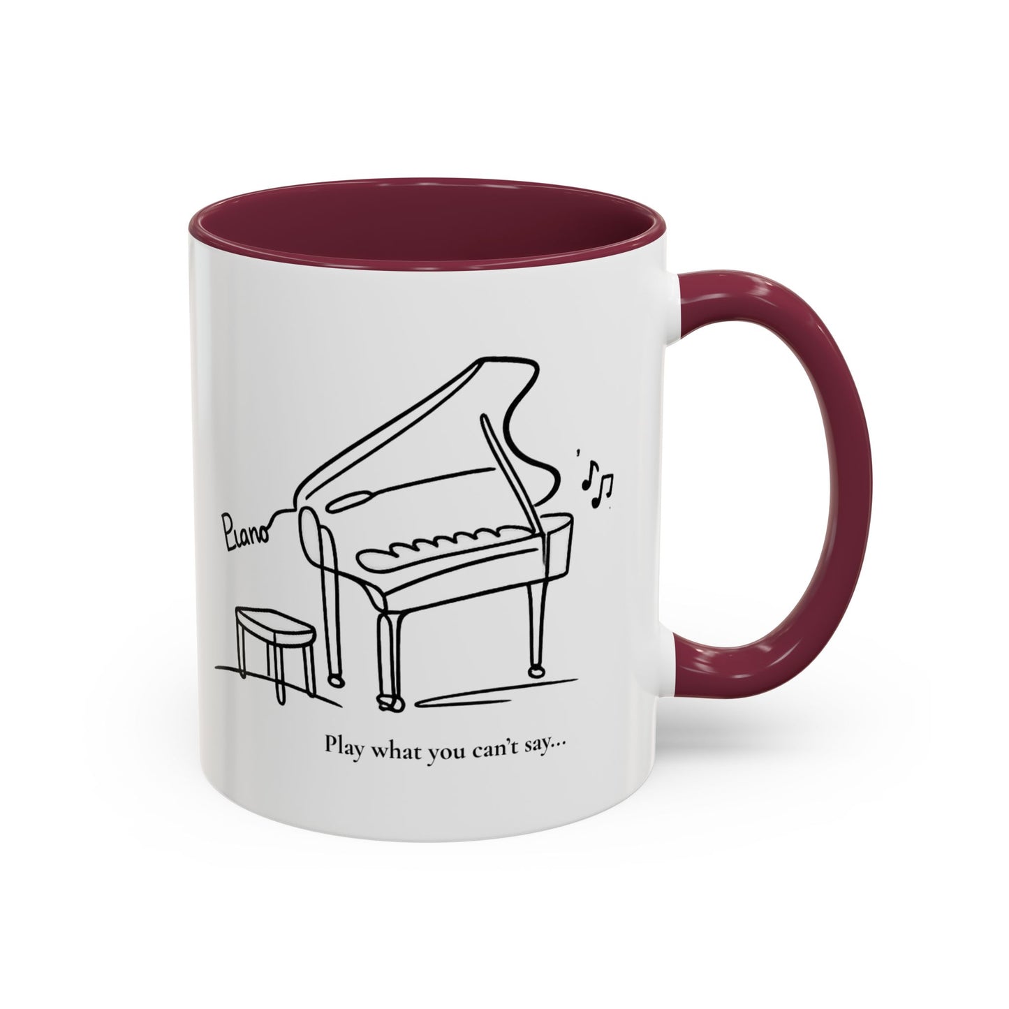 Piano Sketch Coffee Mug – "Play What You Can't Say" 11oz/15oz