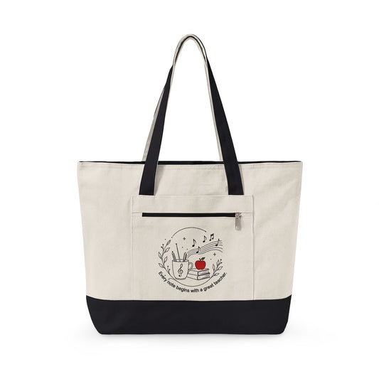 Music Teacher Appreciation Zippered Canvas Tote