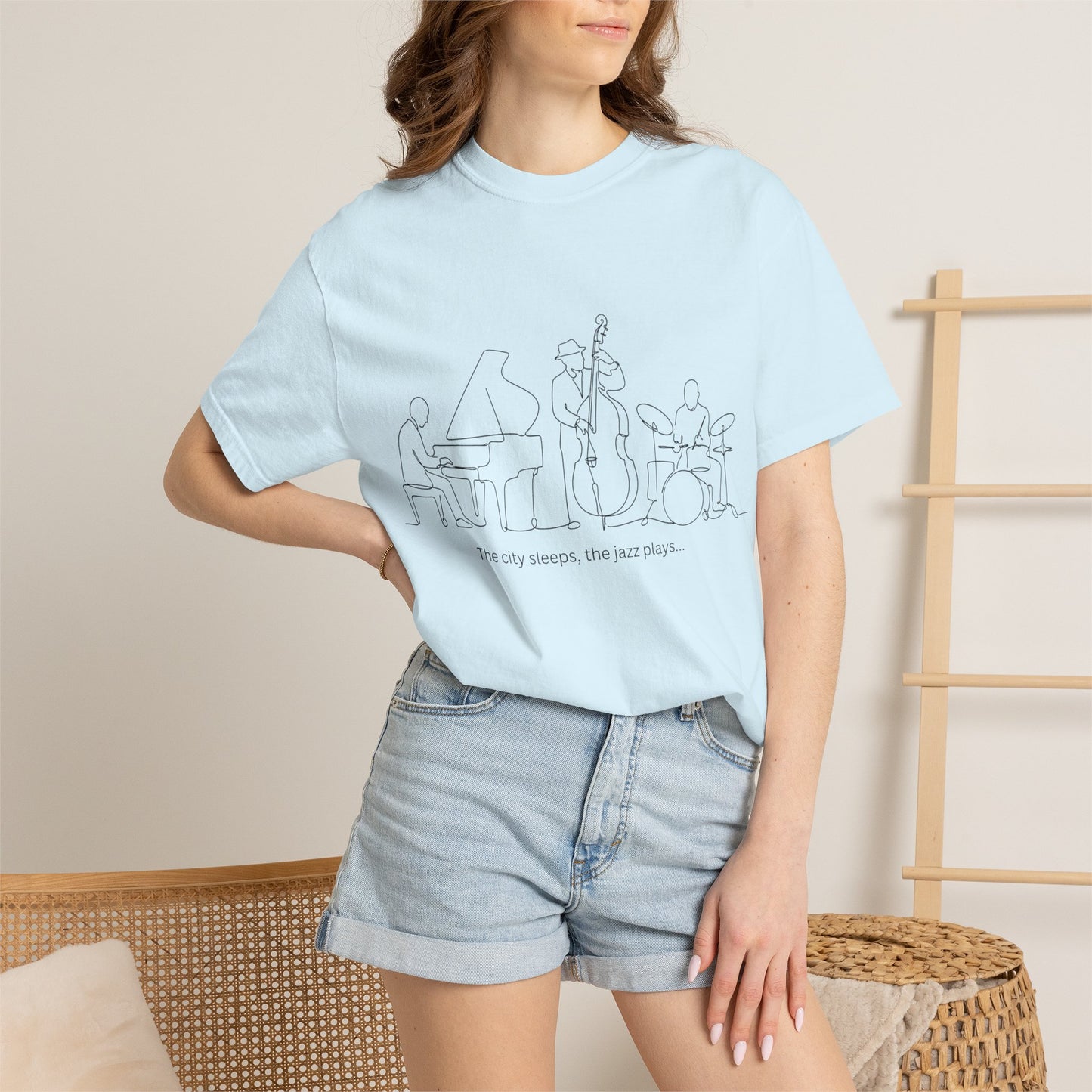Jazz Band Line Art T-Shirt — "The City Sleeps" Minimal Music Tee