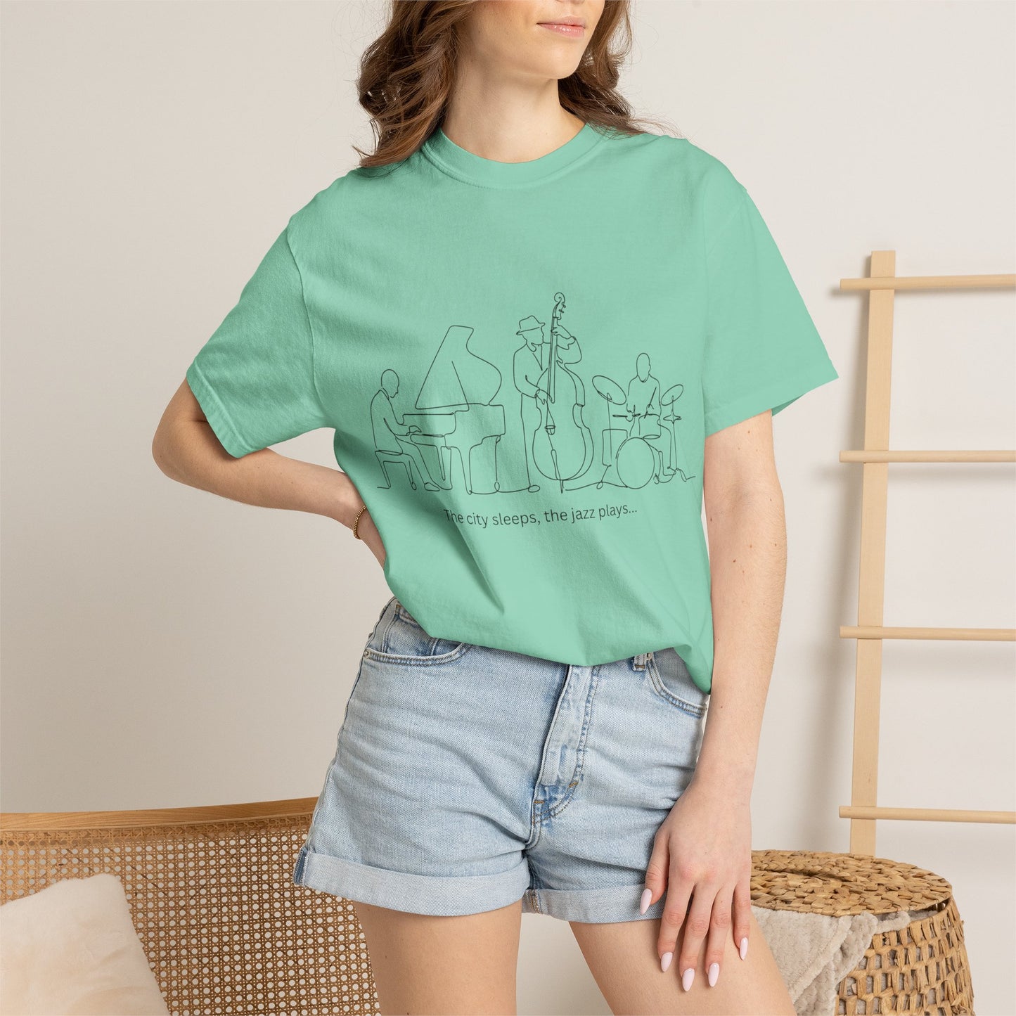 Jazz Band Line Art T-Shirt — "The City Sleeps" Minimal Music Tee