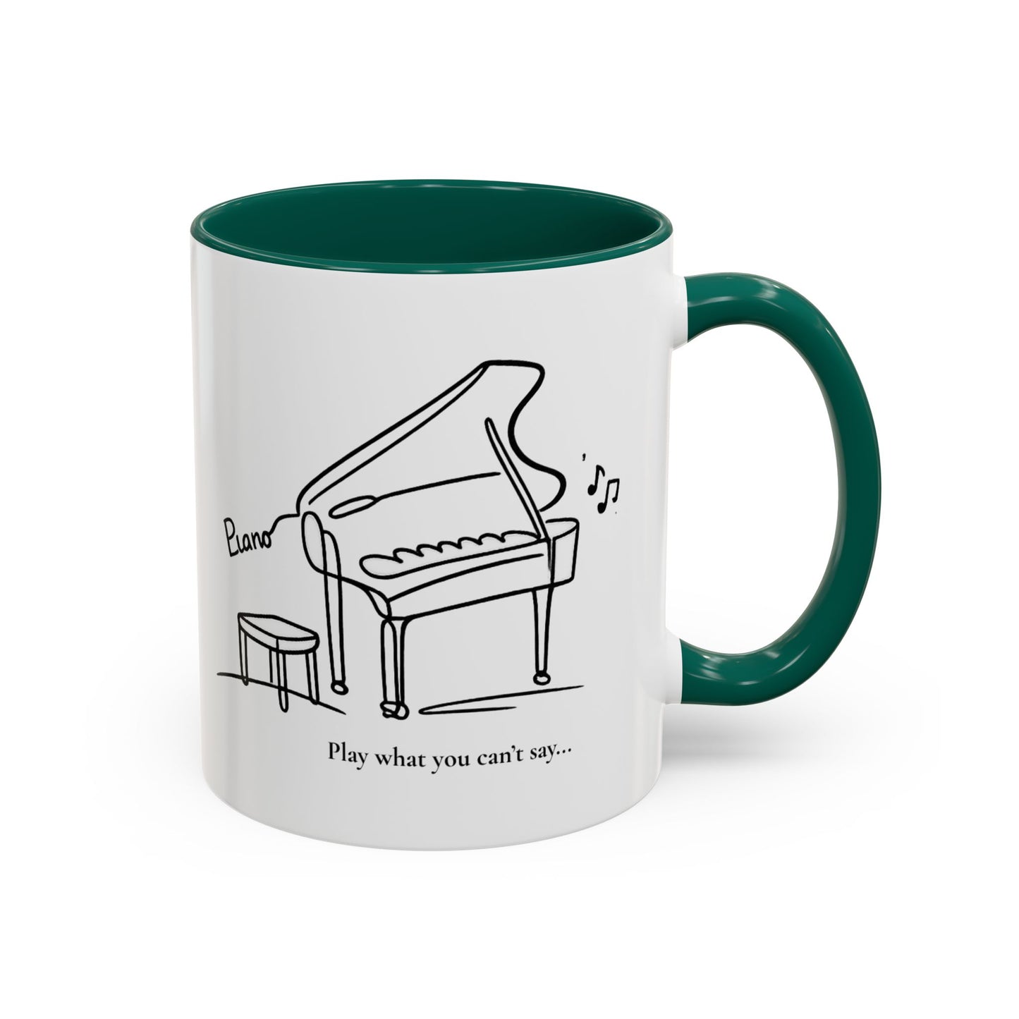 Piano Sketch Coffee Mug – "Play What You Can't Say" 11oz/15oz