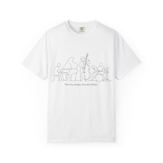 Jazz Band Line Art T-Shirt — "The City Sleeps" Minimal Music Tee