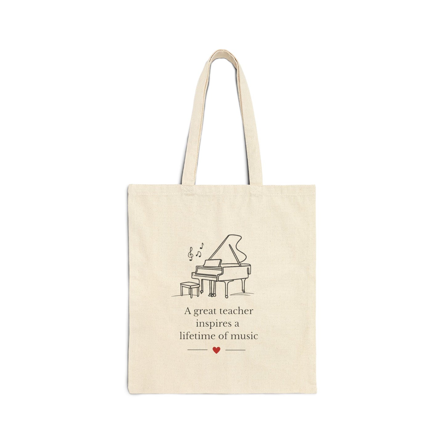 Music Teacher Gift Tote Bag – “A great teacher inspires a lifetime of music” Canvas Grocery & Recital Bag