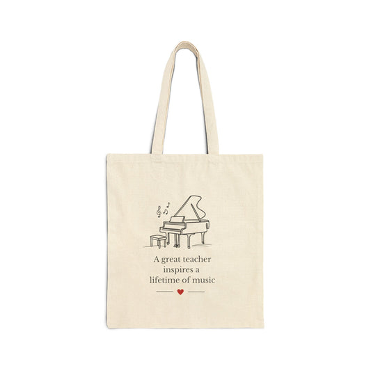 Music Teacher Gift Tote Bag – “A great teacher inspires a lifetime of music” Canvas Grocery & Recital Bag