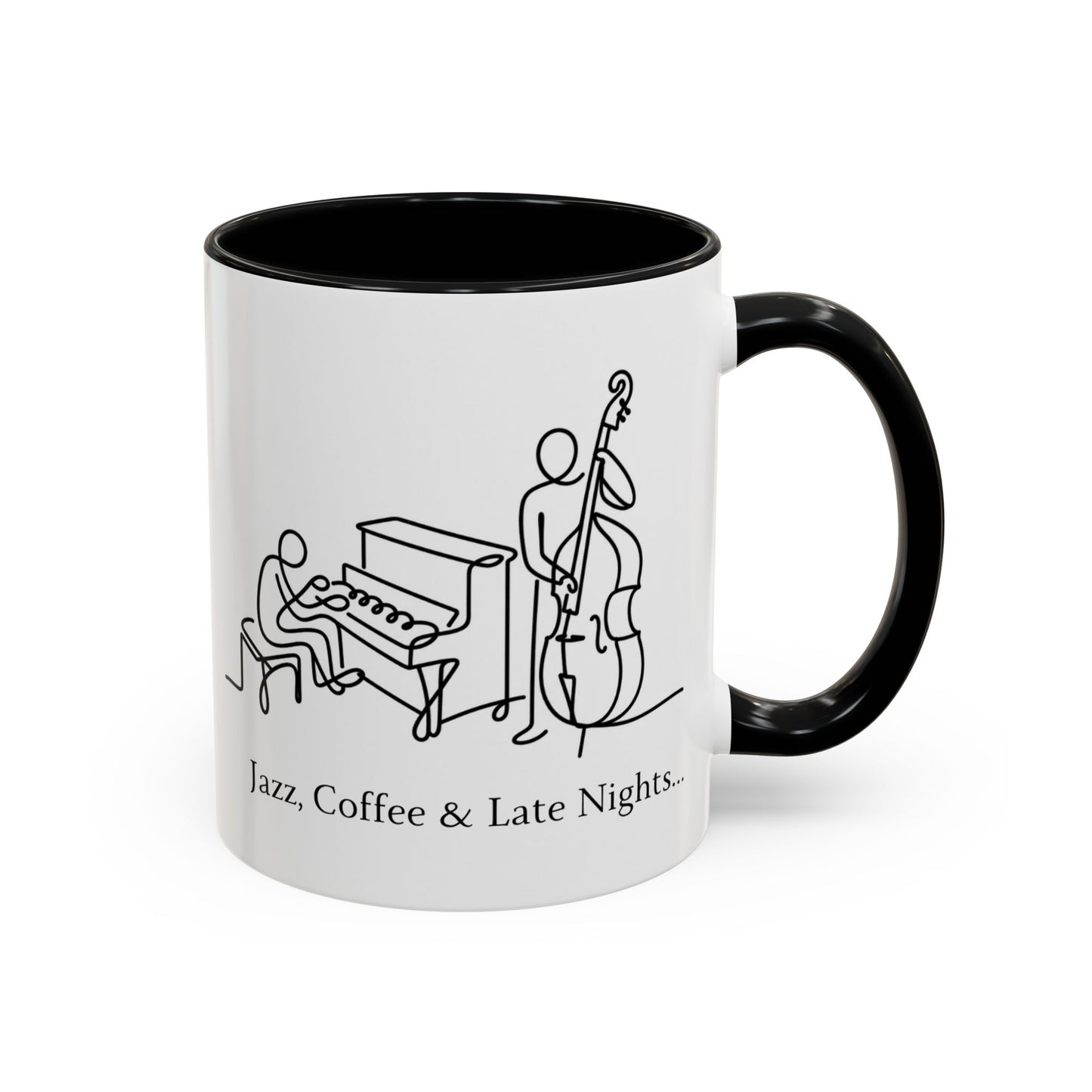 Jazz Coffee Mug — 'Jazz, Coffee & Late Nights' Accent Ceramic Mug (11/15oz)