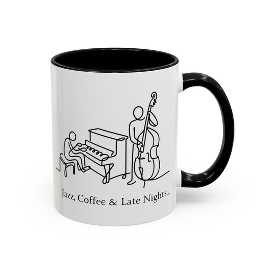 Jazz Coffee Mug — 'Jazz, Coffee & Late Nights' Accent Ceramic Mug (11/15oz)