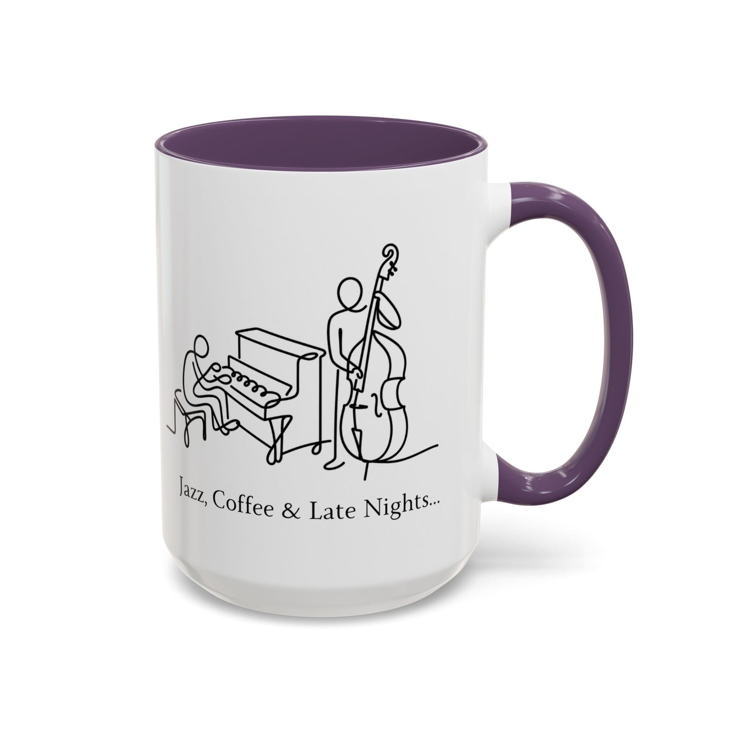 Jazz Coffee Mug — 'Jazz, Coffee & Late Nights' Accent Ceramic Mug (11/15oz)