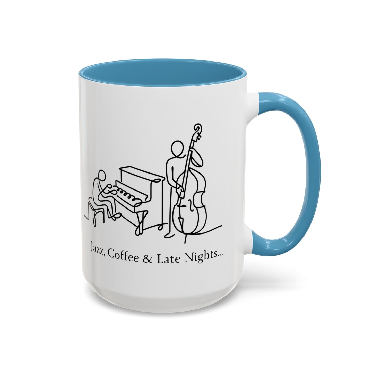Jazz Coffee Mug — 'Jazz, Coffee & Late Nights' Accent Ceramic Mug (11/15oz)