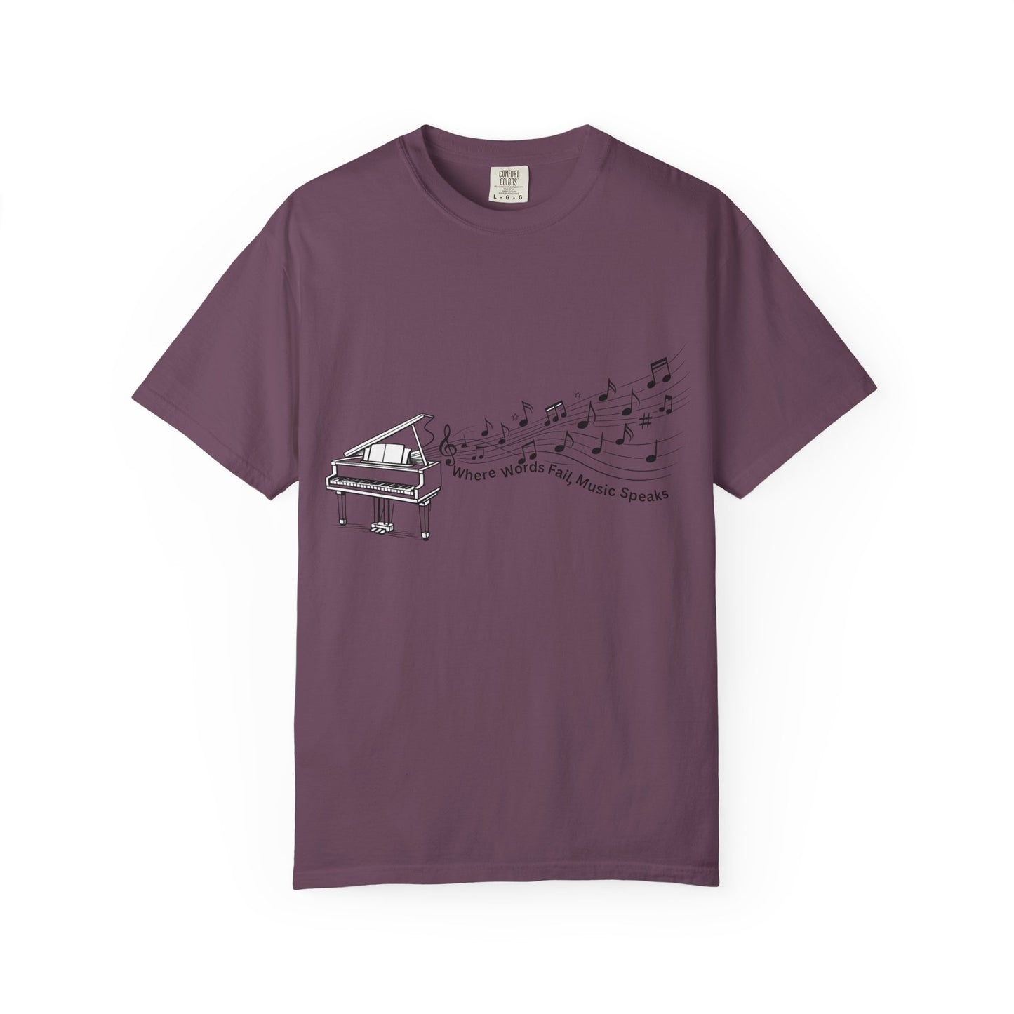 Piano Music Notes T-Shirt — Where Words Fail, Music Speaks