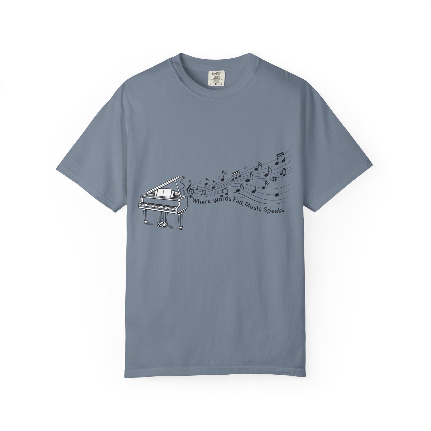 Piano Music Notes T-Shirt — Where Words Fail, Music Speaks