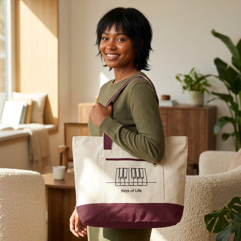 Keys of Life Keyboard Lover Zippered Canvas Tote