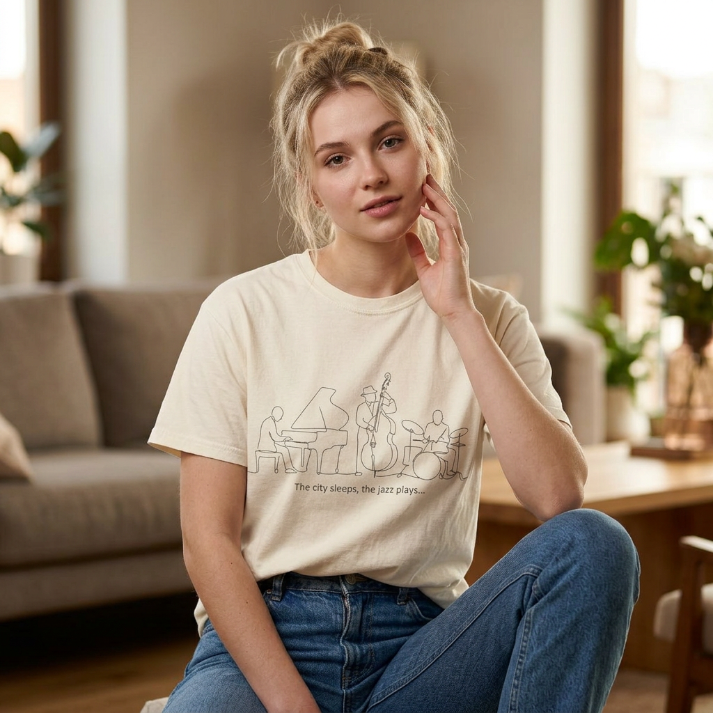 Jazz Band Line Art T-Shirt — "The City Sleeps" Minimal Music Tee