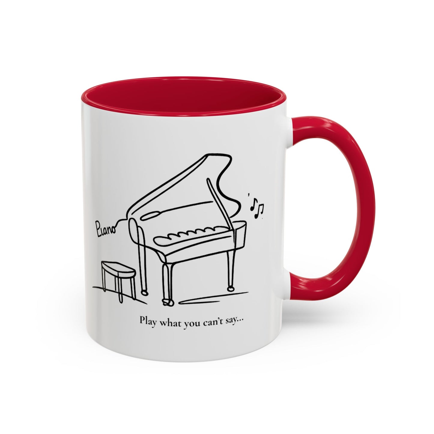 Piano Sketch Coffee Mug – "Play What You Can't Say" 11oz/15oz