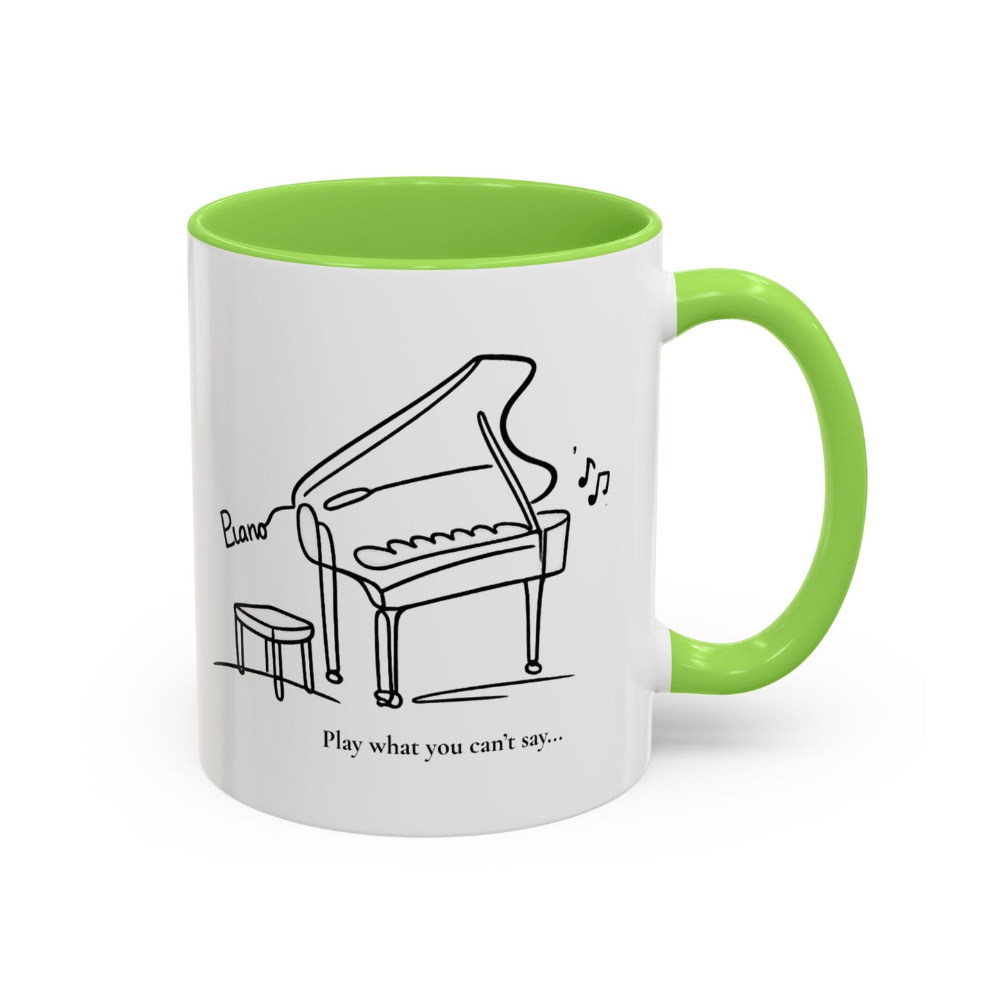 Piano Sketch Coffee Mug – "Play What You Can't Say" 11oz/15oz