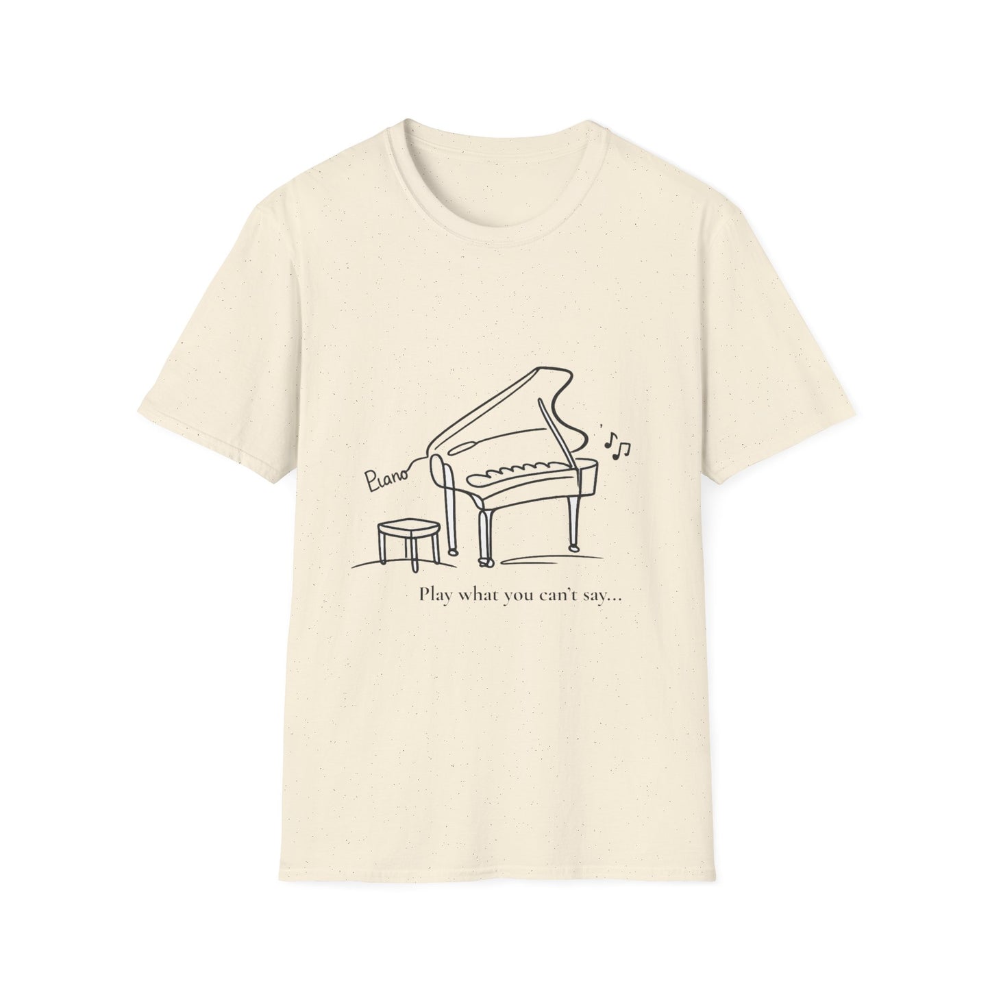 Piano Line Art T-Shirt — "Play What You Can't Say" Music Lover Tee