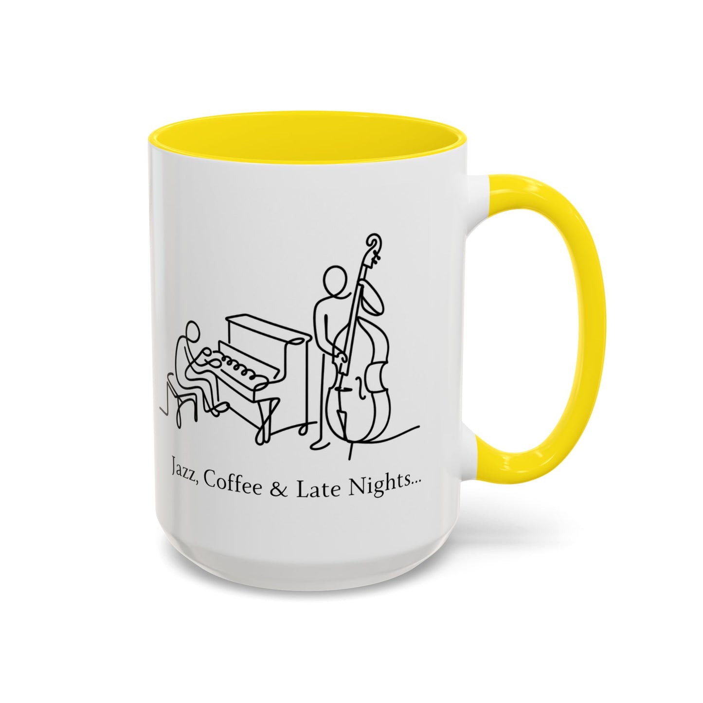 Jazz Coffee Mug — 'Jazz, Coffee & Late Nights' Accent Ceramic Mug (11/15oz)