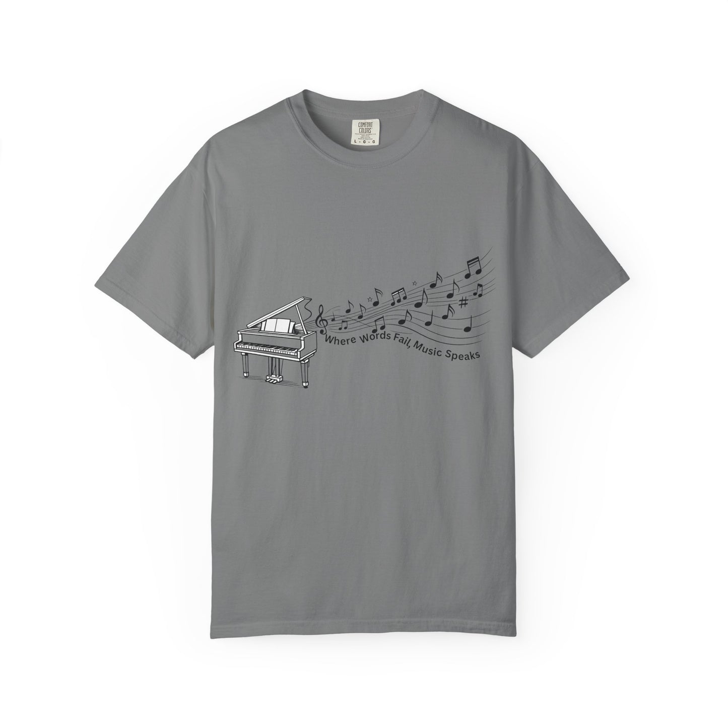 Piano Music Notes T-Shirt — Where Words Fail, Music Speaks