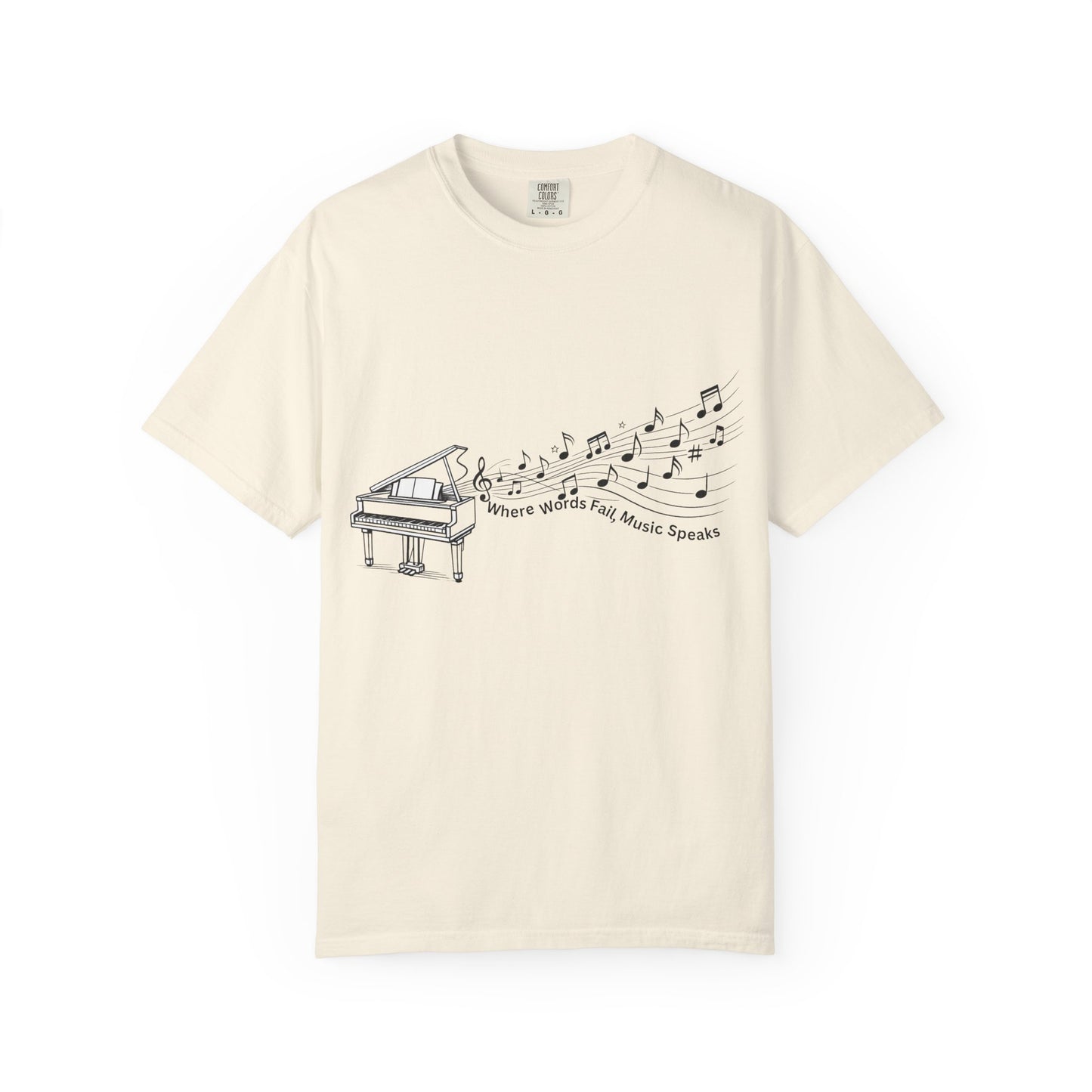 Piano Music Notes T-Shirt — Where Words Fail, Music Speaks