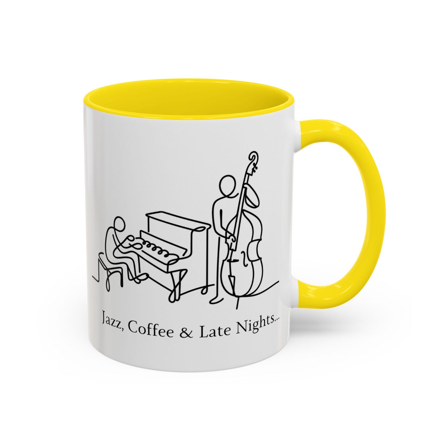 Jazz Coffee Mug — 'Jazz, Coffee & Late Nights' Accent Ceramic Mug (11/15oz)
