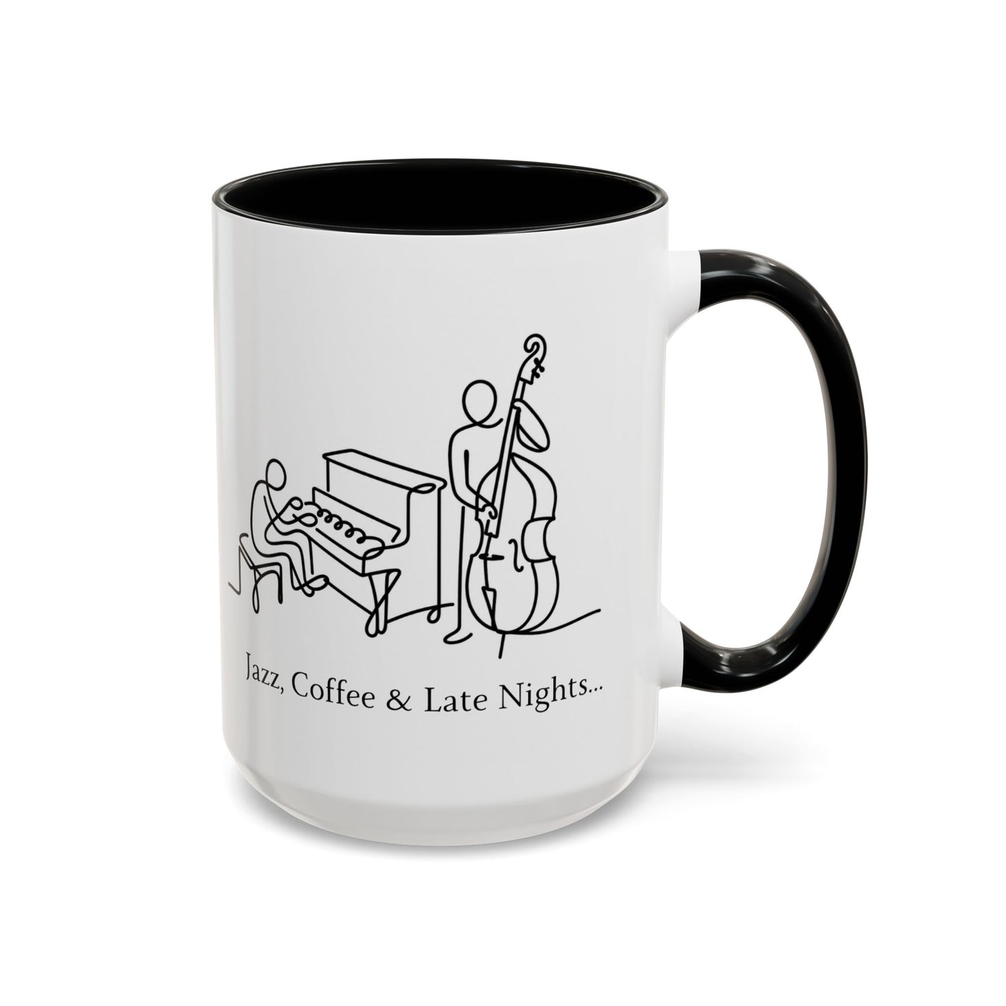 Jazz Coffee Mug — 'Jazz, Coffee & Late Nights' Accent Ceramic Mug (11/15oz)