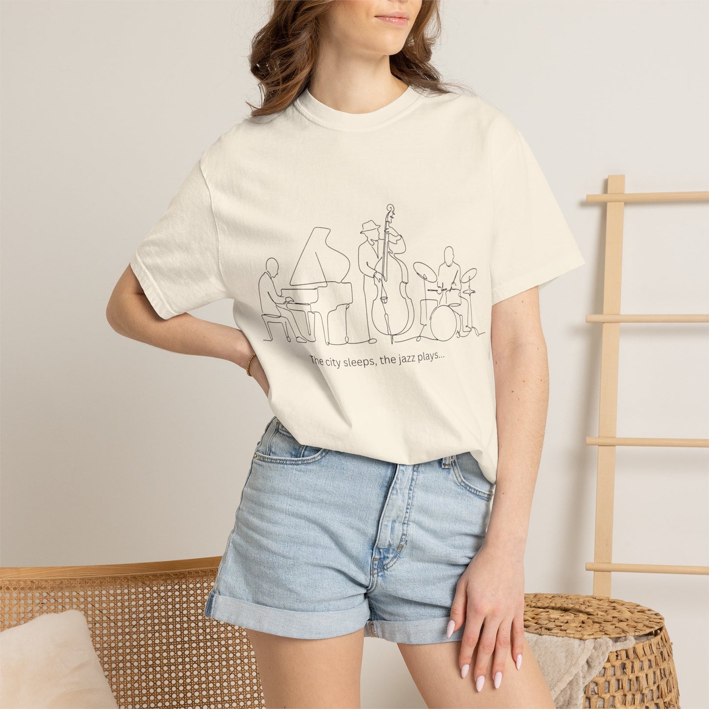 Jazz Band Line Art T-Shirt — "The City Sleeps" Minimal Music Tee