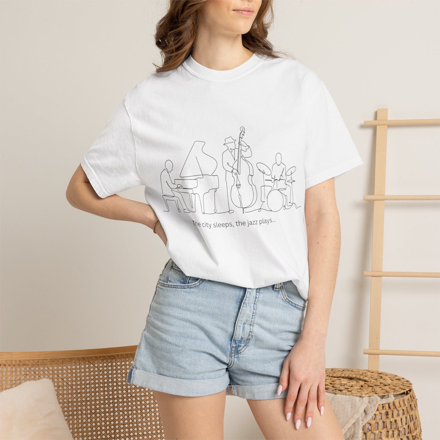 Jazz Band Line Art T-Shirt — "The City Sleeps" Minimal Music Tee