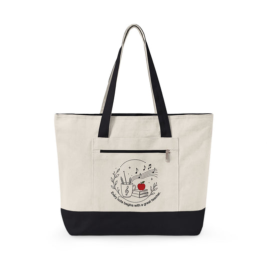 Music Teacher Appreciation Zippered Canvas Tote