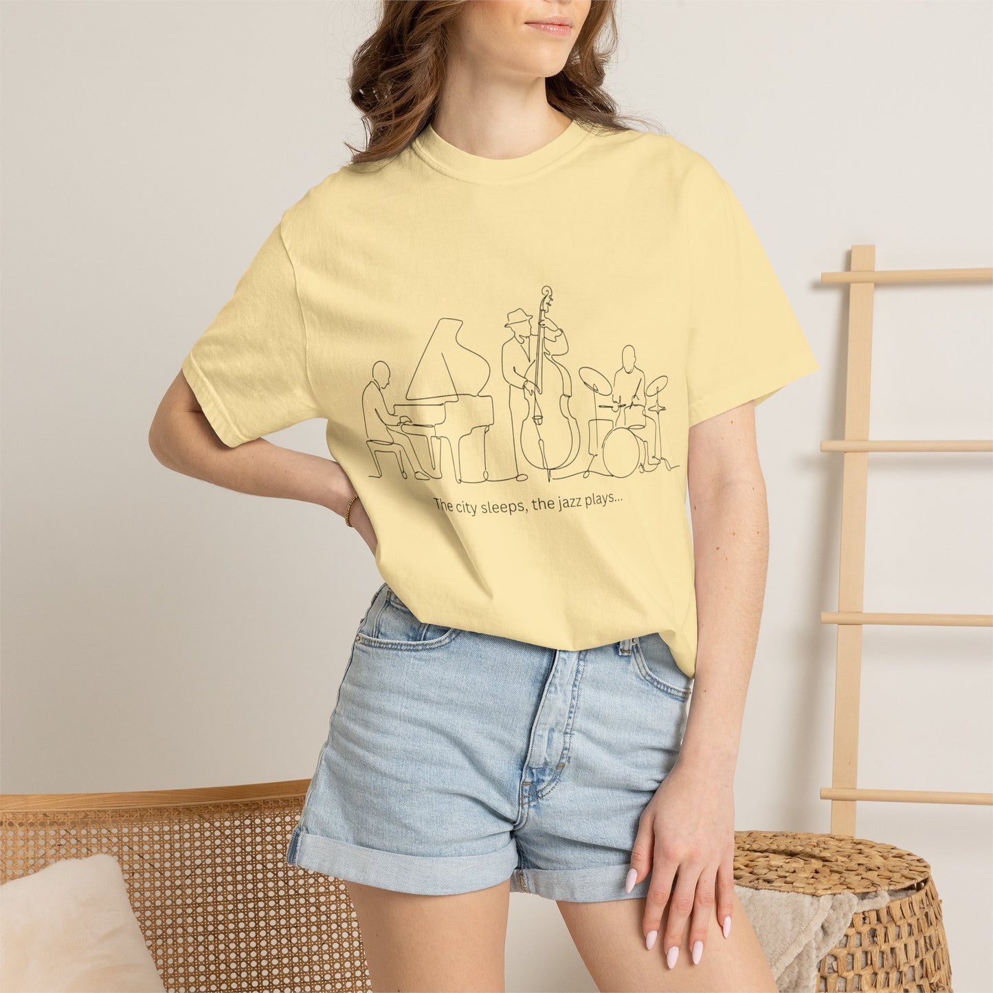 Jazz Band Line Art T-Shirt — "The City Sleeps" Minimal Music Tee