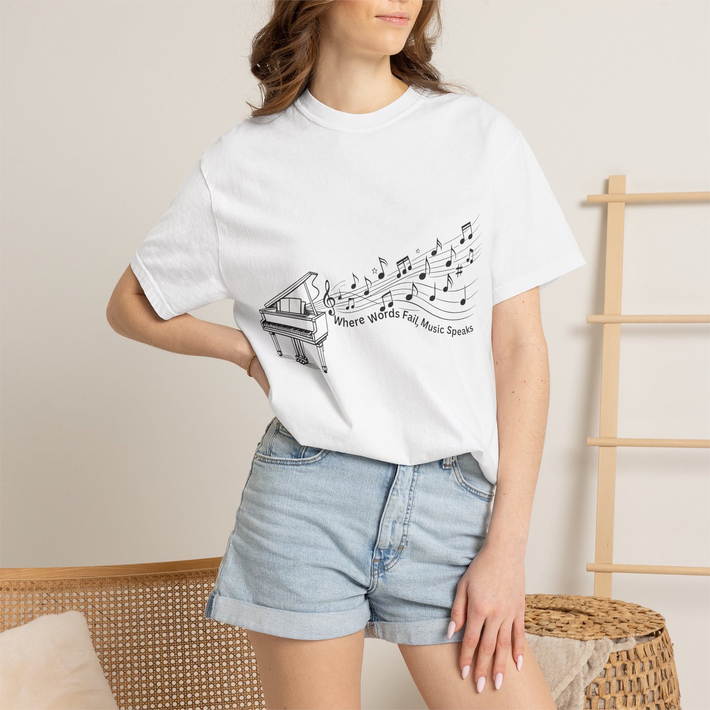 Piano Music Notes T-Shirt — Where Words Fail, Music Speaks