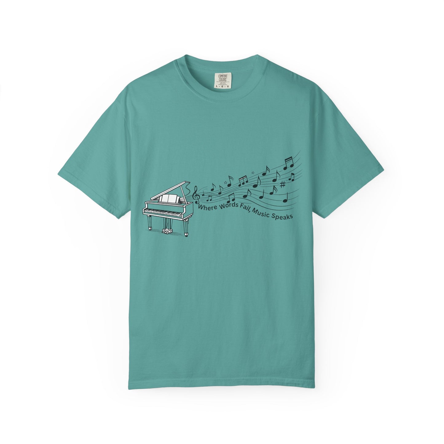 Piano Music Notes T-Shirt — Where Words Fail, Music Speaks