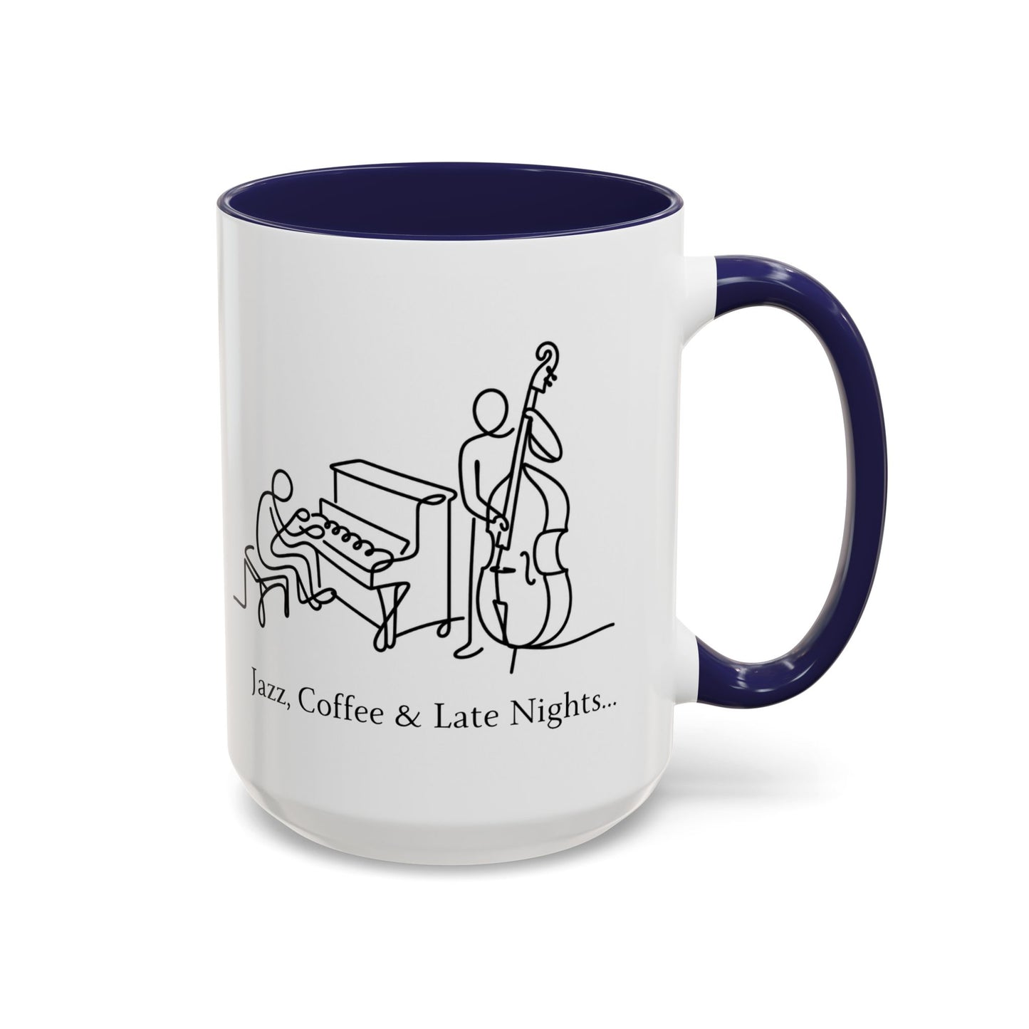 Jazz Coffee Mug — 'Jazz, Coffee & Late Nights' Accent Ceramic Mug (11/15oz)