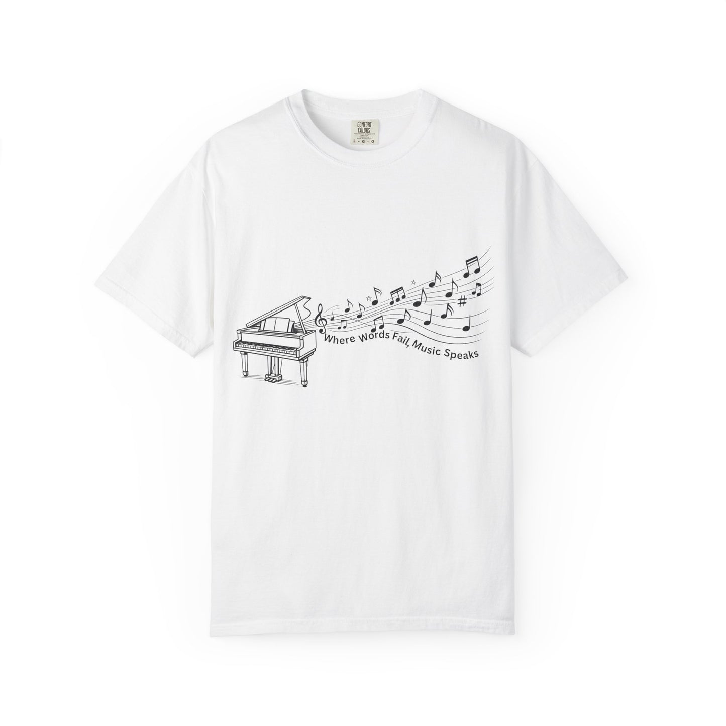 Piano Music Notes T-Shirt — Where Words Fail, Music Speaks
