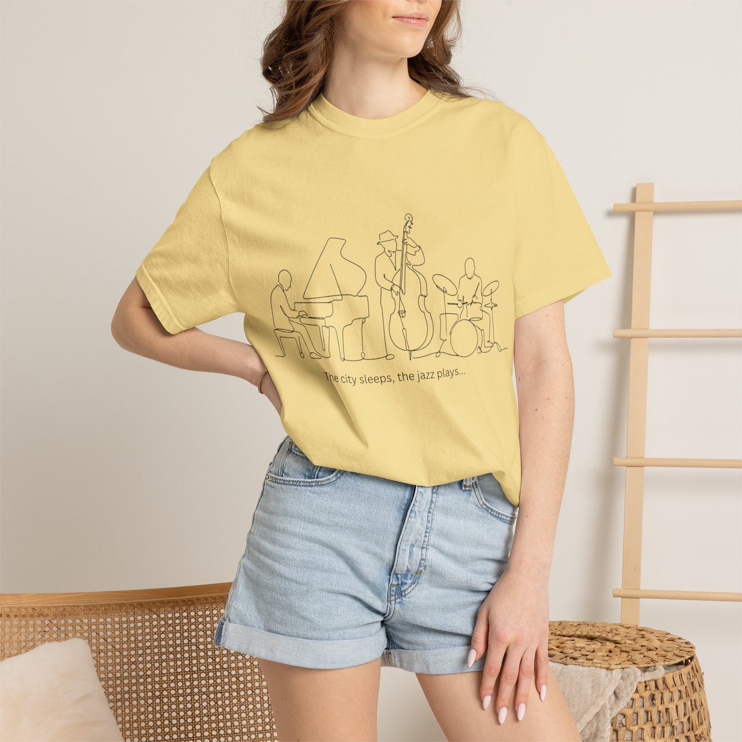 Jazz Band Line Art T-Shirt — "The City Sleeps" Minimal Music Tee