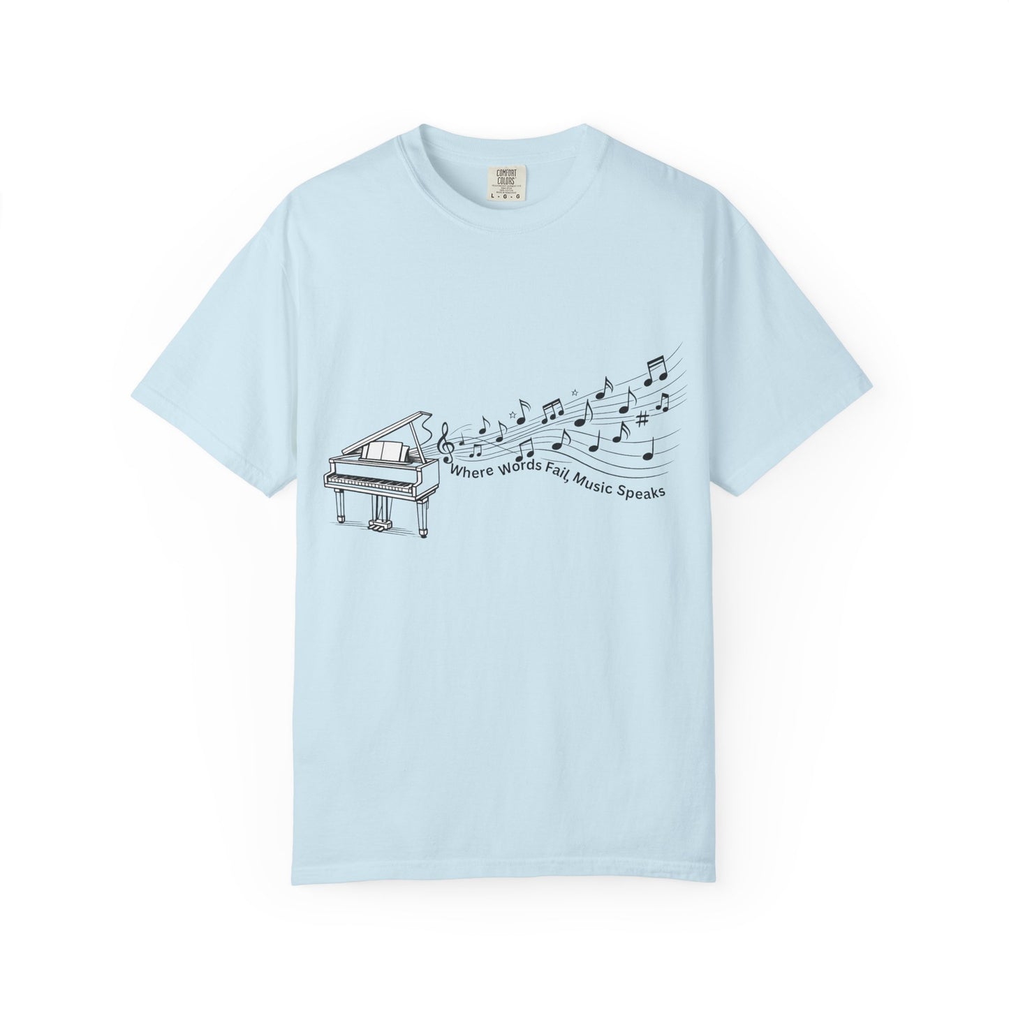 Piano Music Notes T-Shirt — Where Words Fail, Music Speaks