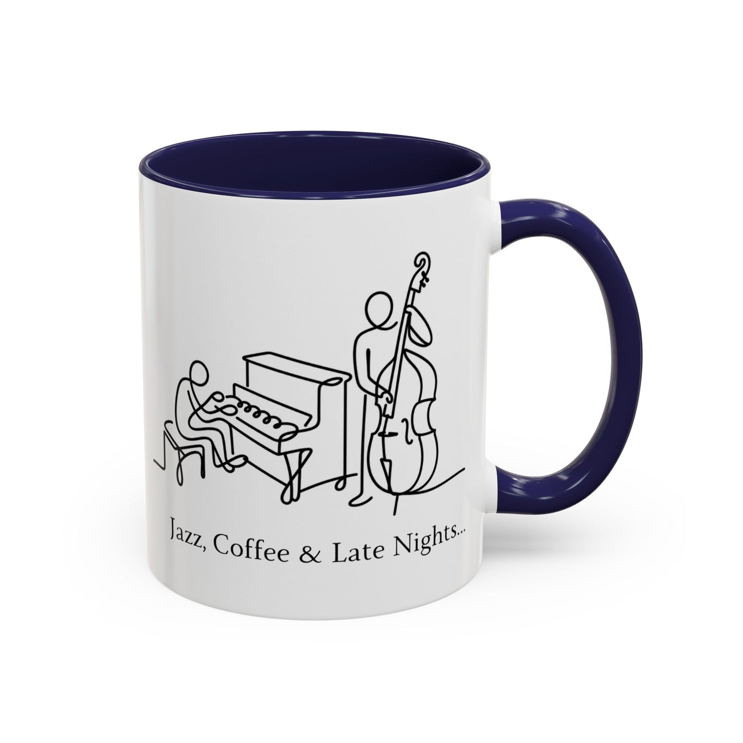 Jazz Coffee Mug — 'Jazz, Coffee & Late Nights' Accent Ceramic Mug (11/15oz)