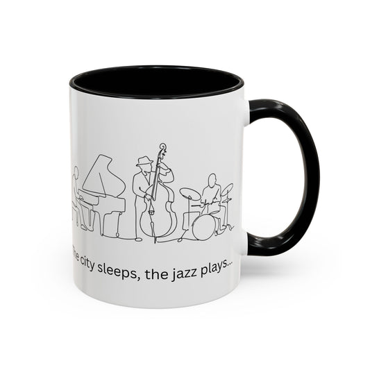 Jazz Night Accent Coffee Mug — "The city sleeps, the jazz plays..."