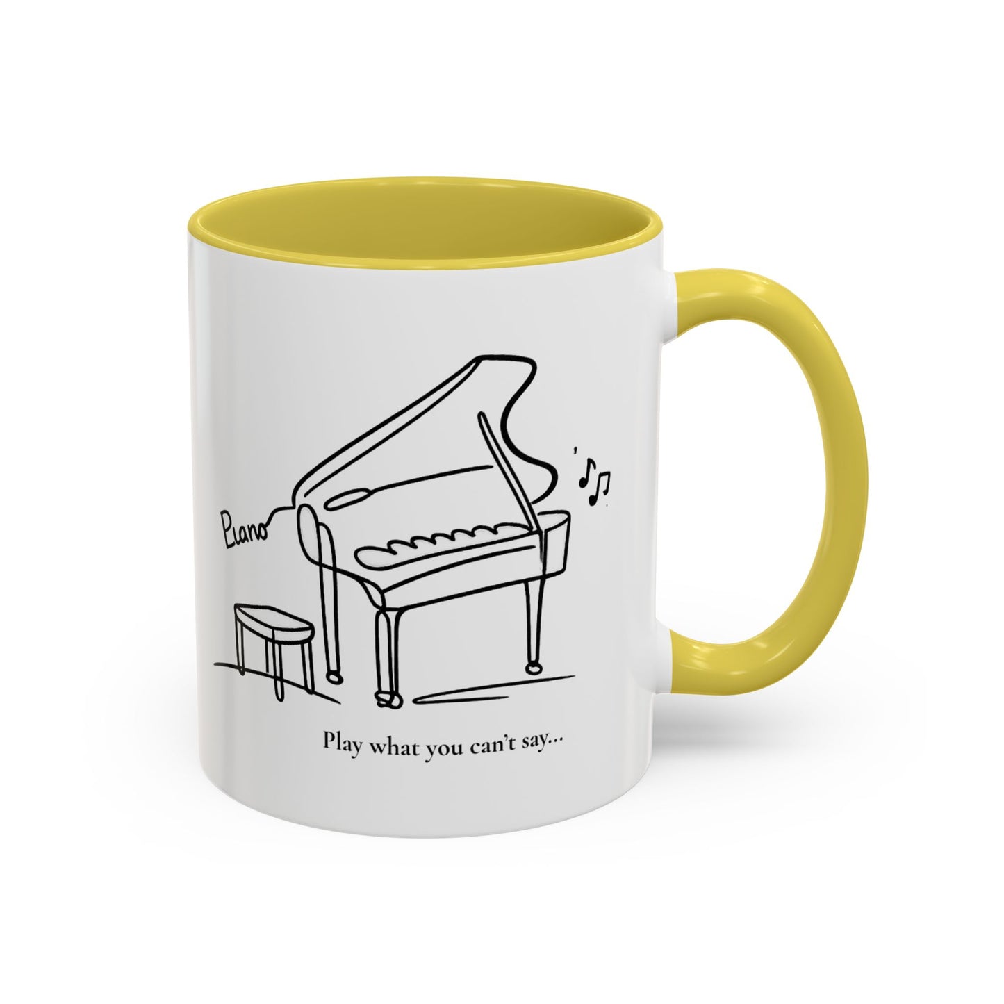Piano Sketch Coffee Mug – "Play What You Can't Say" 11oz/15oz