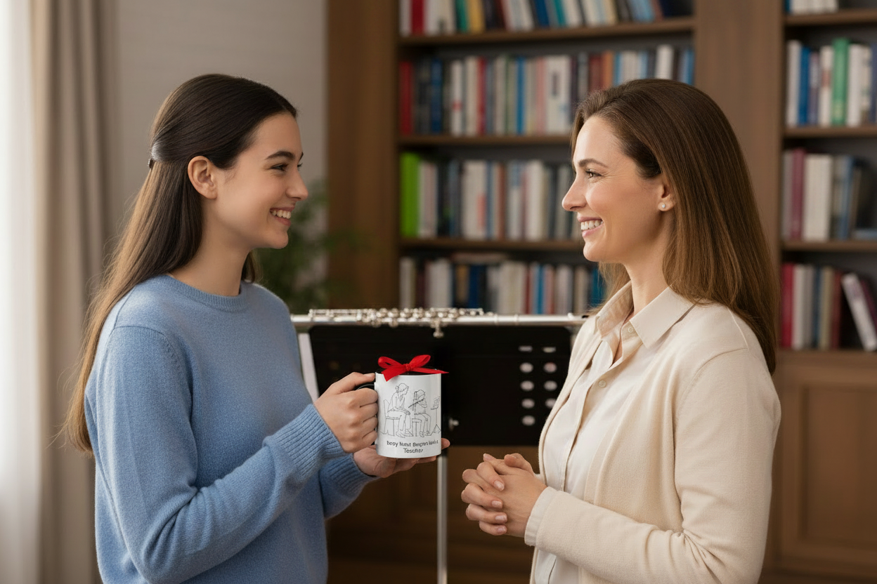 Flute Teacher Gift Mug - Bookshelves