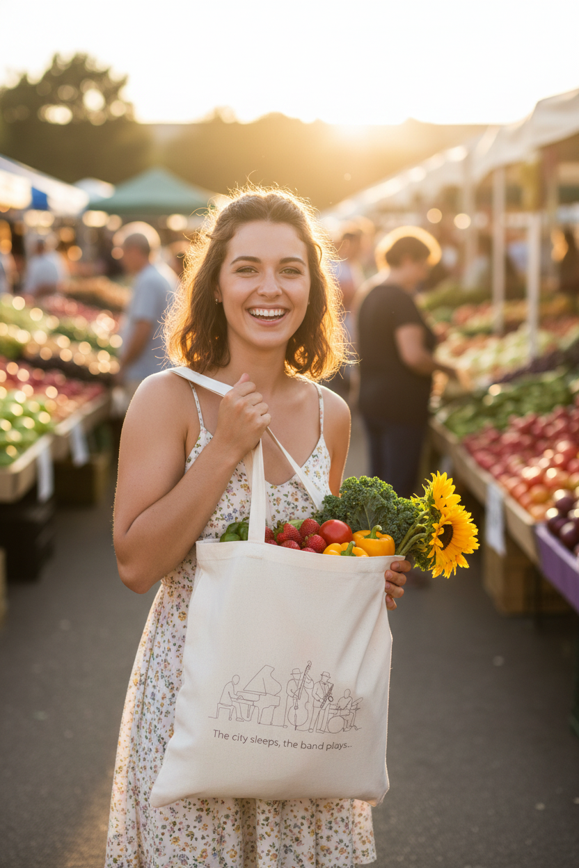 Jazz Band Tote Farmers Market Lifestyle