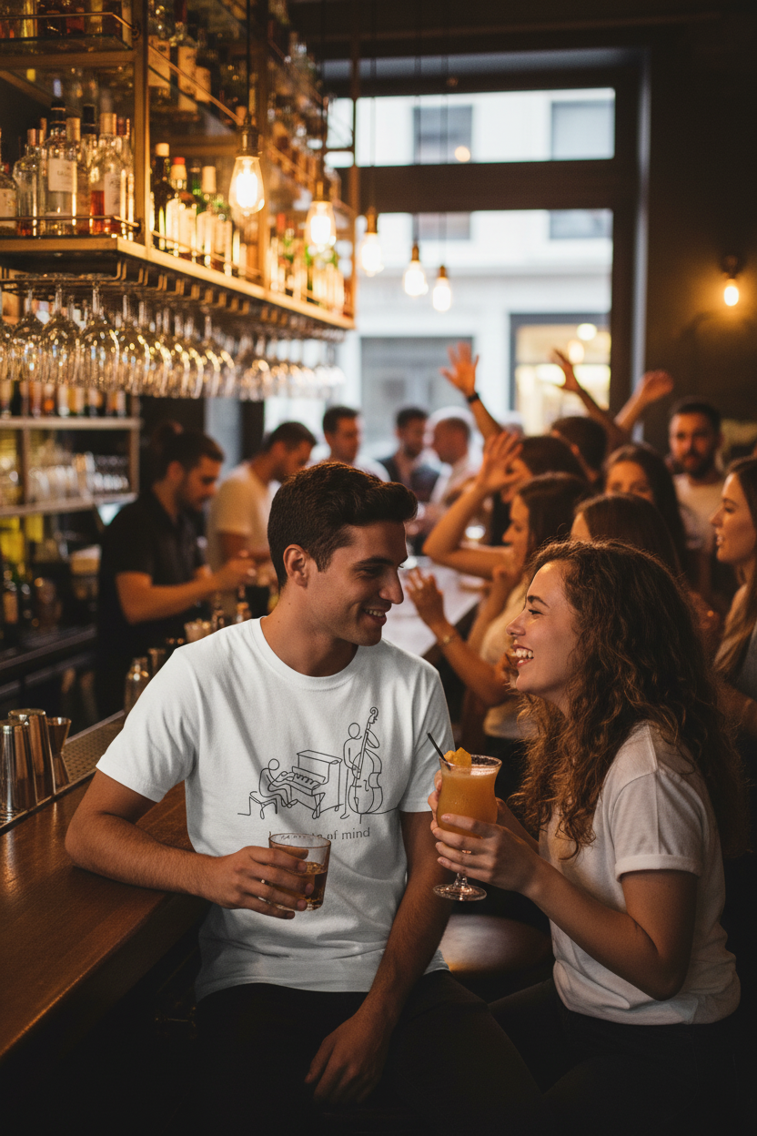 Man at bar wearing Jazz State of Mind T-Shirt