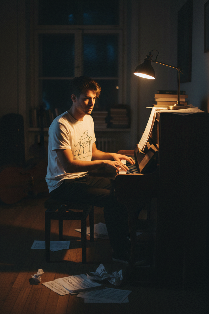 Piano Line Art T-Shirt