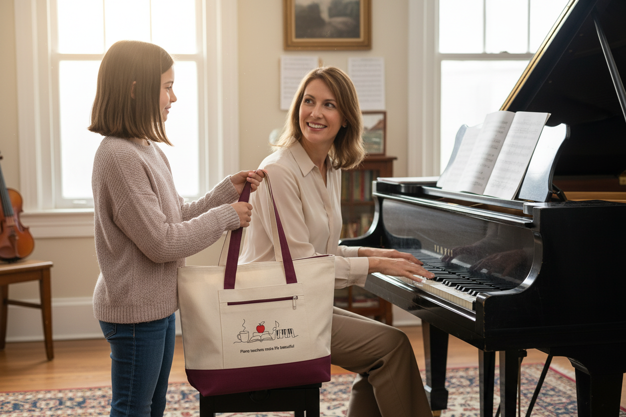 Piano Teacher Tote Gift Scene
