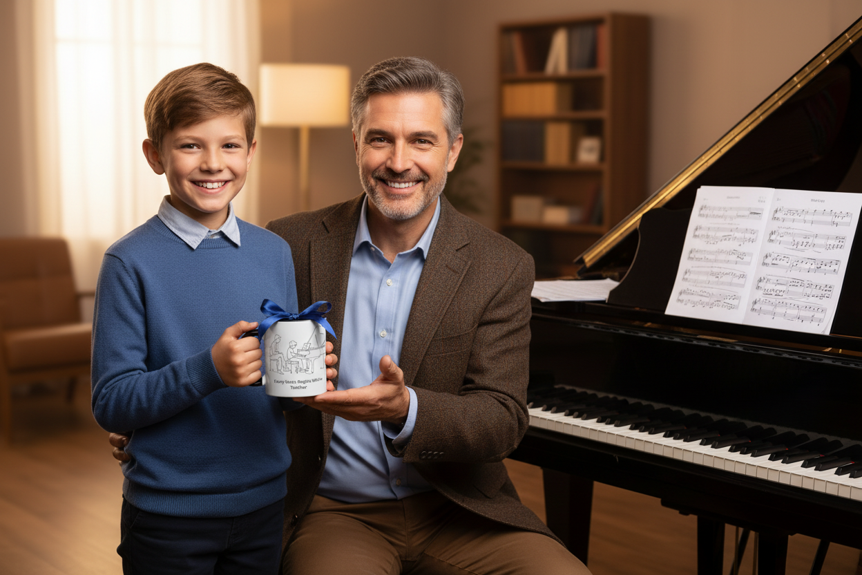 Student Gifting Mug to Piano Teacher